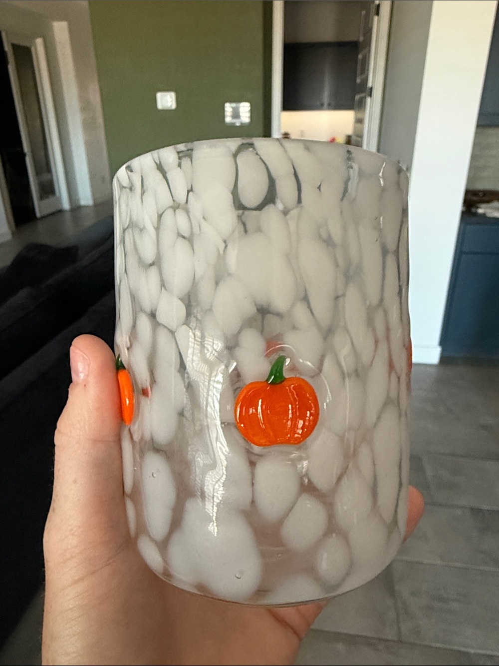 Anthropologie White Speckled pumpkin icon juice glass